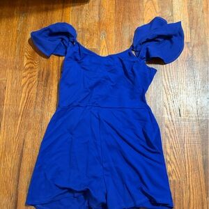 Blue Jumpsuit with Sleeveless Design and Ruffled Leg Openings